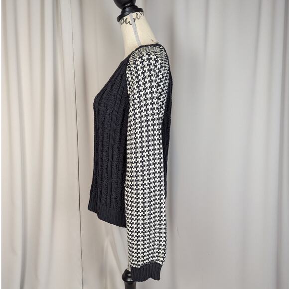 Miss Wu Mixed Knit Sweater Black & Ivory Houndstooth Cable Knit Size XL - Picture 10 of 12